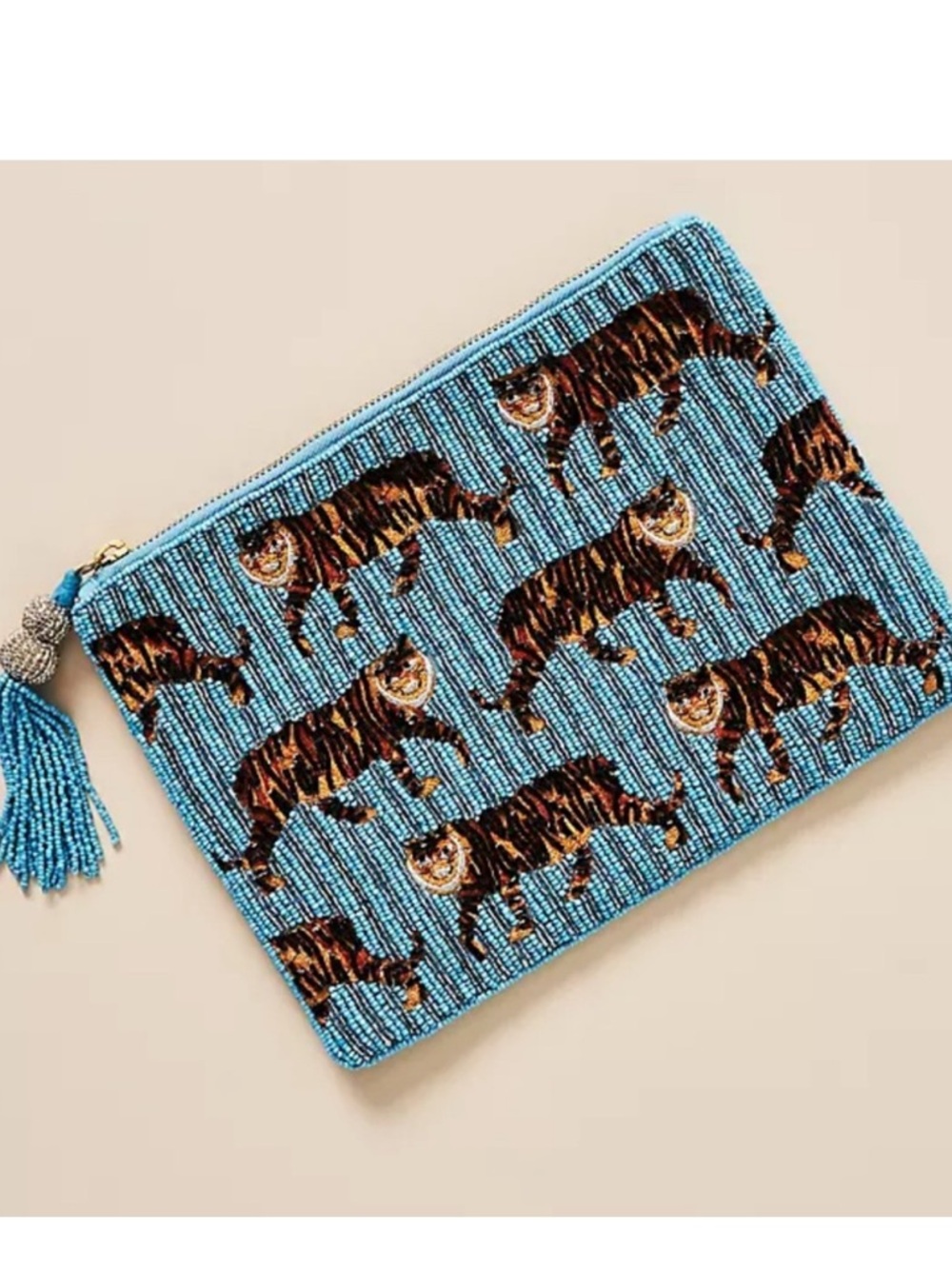 NWOT Anthropologie Beaded Flat Pouch: Safari Edition